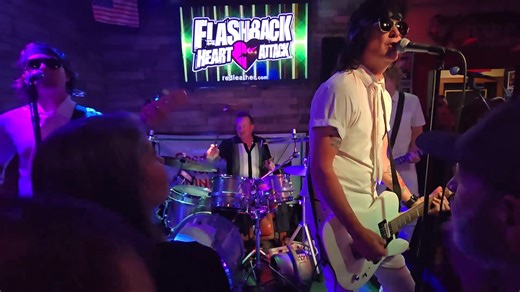 From selling out 100k seat stadiums across the world to..considerably smaller...always fun to have our buds Adam Devine and Green Day Tre Cool brave the rain and sit in with Flashback Heart Attack last night. NYE tickets on sale now ---> https://eightiescoverband.com/new-years-eve-2026-with.../ | Flashback Heart Attack