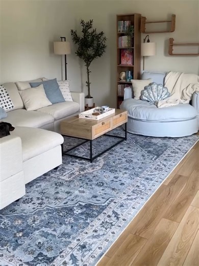 This is your sign to upgrade your rug to Tumble. 📸 @morgan.schmoyer Rug: Amara — Light Blue/Ivory #washablerug #homedecor #madefortogether