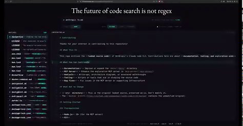 THE FUTURE OF CODE SEARCH IS NOT REGEX.SOMEONE BUILT FAST, ACCURATE, INDEX-FREE CODE SEARCH & DEMOED IT LIVE ON THE LEAKED CLAUDE CODE SOURCES, LINUX KERNEL 100K FILES, & CHROMIUM REPO 500K FILES.NO INDEX. NO REGEX. CORRECT RESULTS.
