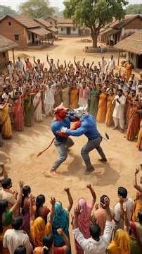 Munna vs Red Bull for the Solar Fan – Epic Village Battle! ⚡ | #aividiotu #pixeroai #hailuoai #fan