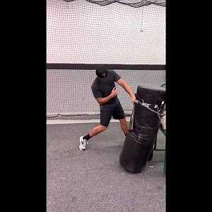 Have problem drifting in your swing? Here’s a good drill to do to help you get your trail hip more involved in the rotational force, and keep you from laterally pulling your body into the hitting zone. I like stepping away from hitting a baseball and learn how to generate controlled force into a heavy bag. 1. Use bottom hand 2. No stride position 3. Load into you back hip/heel 4. Coil and load your arm 5. Keep your head behind the middle of your body (can use a bat laying between your feet for v