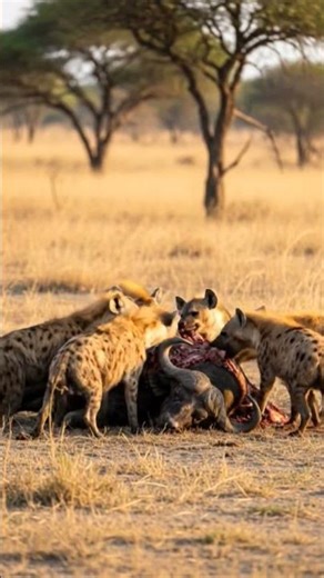 Hyenas Eating Buffalo Meat 🐆🐮🐆 #wildlife #animallovers #foryou