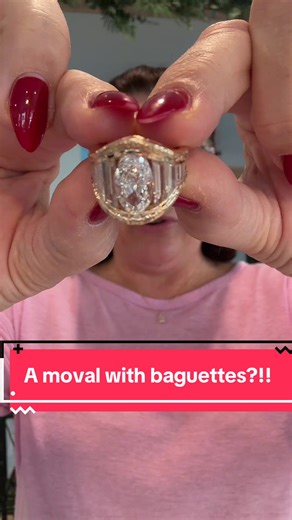 Stunning Moval Diamond Ring with Baguettes