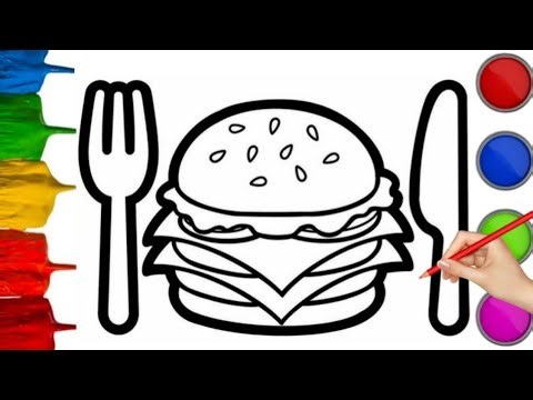 How to Draw a Burger | Burger Drawing,Painting and Coloring for Kids