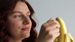 Close Joyful Charming Caucasian Woman Biting Stock Footage Video (100% Royalty-free) 1073702138 | Shutterstock