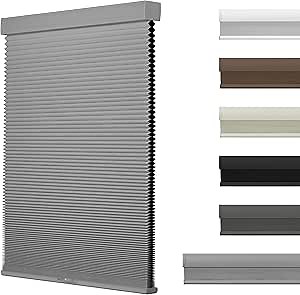 Blackout Cellular Shades,Cordless Honeycomb Blinds for Windows,Pull Down Cellular Blinds,Custom Size for Bedroom Office Living Room,Blackout Light Gray