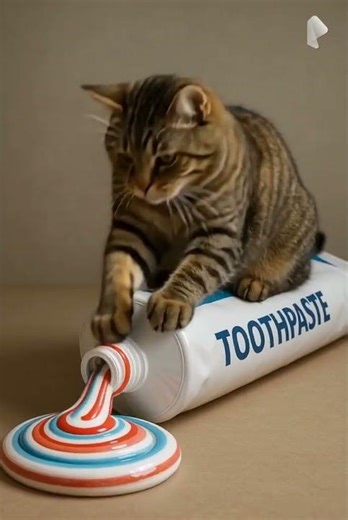 Cat vs Giant Toothpaste! 😹🪥#cute #cutecat #meow #cat