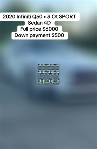 2020 Infiniti Q50 • 3.Ot SPORT Sedan 4D Full price $6000 Down payment $500 Details Mileage: Driven 59,000 miles Transmission: Automatic Exterior color: White Interior color: Black Fuel type: Gasoline Trim: 3.Ot SPORT Sedan 4D