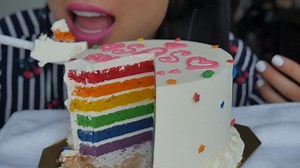 ❤️SAS❤️ on Instagram: "ASMR EATING SOUNDS. Rainbow Red Velvet CAKE with cream cheese frosting 襤. What’s your favourite cake? Before I discovered Mochi, red velvet is my all times fav! Lol . . . . . #asmrcake #asmrdessert #rainbowredvelvet #cake #rainbowcake #chreamcheesefrosting #youtube #eatingasmr #eatingsounds #eatingshow #letseat"