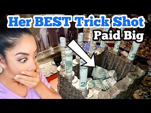 HER BEST TRICK SHOT EVER ... Playing The High Limit Coin Pusher Jackpot WON MONEY