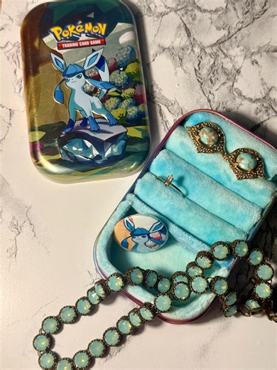 Glaceon Pokémon Jewelry Box Mini Tin Organizer With Ring Rolls & Plush Tie-dye Lining - Etsy