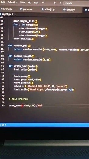 Create Night sky scene using python.#python #pythonprogramming #viral #coding #programmingfun