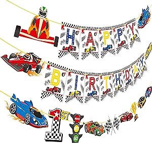 3pcs Race Car Birthday Party Banner Racing Party Decoration Checkered Flags Racing Sign Decor for Go Racing 1st Fast Birthday Party Supplies