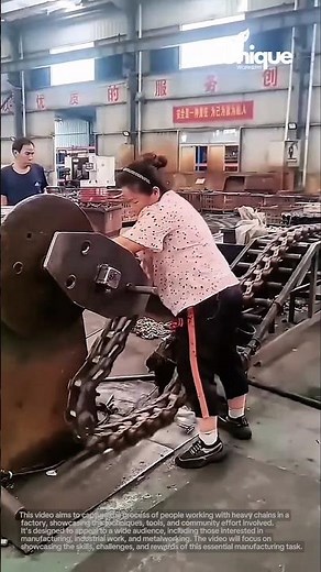 Working with heavy chains in a factory: people working with heavy chains in a factory