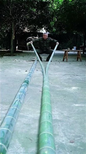 Splitting bamboo in half quickly for clean and easy processing