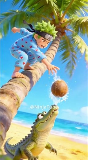 😱 A giant alligator attacked Naruto on the beach?!