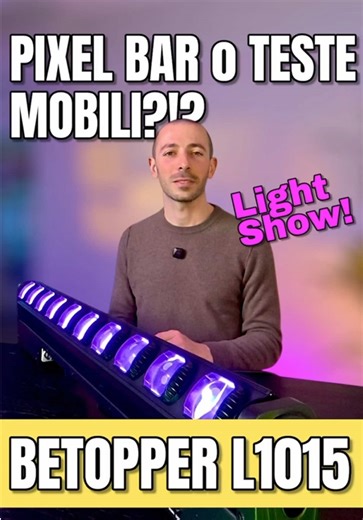 🔥 Una barra LED che NON passa inosservata Pixel mappabile movimento = tanta energia ed un controllo facile! Sono Paolo Lavaggi e oggi vi ho mostrato le nuove L1015 Pixel Bar di @Betopperdj ✨ 10x15W con LED RGB W ✨ Movimento tilt di oltre 180° ✨ Super compatte e facilissime da controllare anche in DMX ✨ Fantastiche con fumo o nebbia per effetti ancora più scenografici 💡 Versatilità totale: Usale sospese in orizzontale, in verticale su supporti, sugli speaker a colonna oppure a pavimento per cre