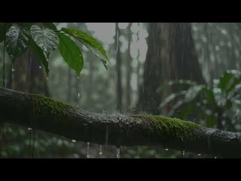 Rain Sounds for Sleeping | Raindrops on Moss Branch Tropical Forest Dark Screen ASMR 2