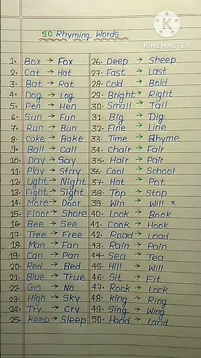 50 Rhyming Words in English | Easy Rhyming Words List | English Vocabulary Practice