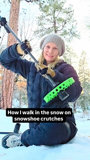 Wendy on Instagram: "Let's go snowshoeing! ❄️ I use the snowshoe attachments on my crutches from @sidestix. I use the carbon fiber sports edition crutches from @indesmed_official and various crutch tips from @fetterman.crutches. These are the best I've found for trekking through snow and ice on crutches! #amputee #oneleg #crutches #sidestix #fettermancrutchtips #snowshoeing #adapt"