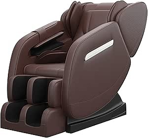 Massage Chair Recliner with Zero Gravity, Full Body Air Pressure, Heat and Foot Roller Included, Brown