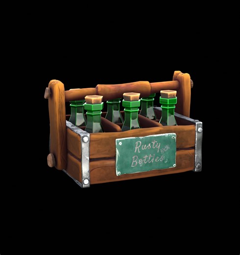 3D Stylized Wooden Bottle Crate blender model low-poly