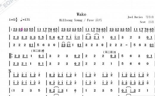 Wake（Hillsong Young & Free演唱）--动态简谱