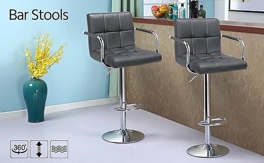 Swivel Leather Stool Adjustable Bar Chair with Backrest and Footrest