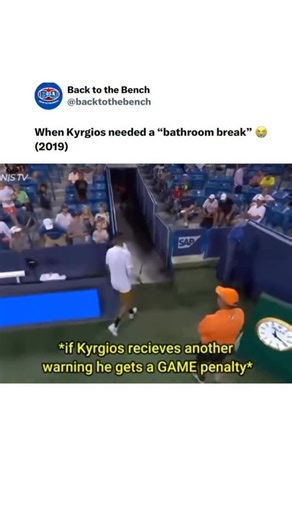 Back to the Bench on Instagram: "At Wimbledon 2019, Nick Kyrgios asked for a “bathroom break” mid-match — but instead of quietly disappearing, cameras caught him heading out the back and smashing his racquets in pure frustration. No disguise. No damage control. Just emotion spilling over. Kyrgios was never a typical tennis player. A Wimbledon finalist, Australian Open quarterfinalist, and former world No. 13, he possessed one of the biggest serves the sport has ever seen, outrageous touch at the