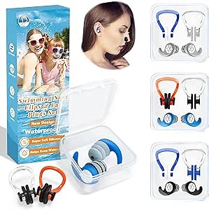 Swimming Nose Clip Ear Plugs - 9 Packs Silicone Swim Nose Plugs with Earplugs for Adult,Waterproof Pool Nose Plugs for Diving Surfing and Other Water Sports with Storage Box,Multi-Color