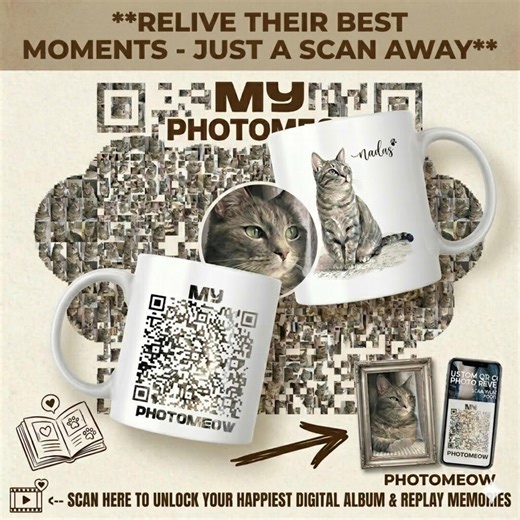 Custom Pet Portrait QR Code Mug, Interactive Watercolor Pet Memorial Gift, Personalized Dog Cat Photo Reveal Cup, Digital Memory Album Mug - Etsy