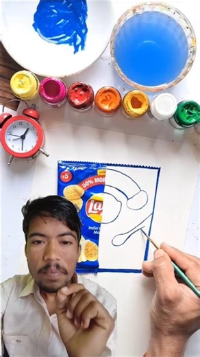 Half Real Half Drawing 😱 Lays Chips Art 💙|#artbox #trending #lays #art #shorts #foodart