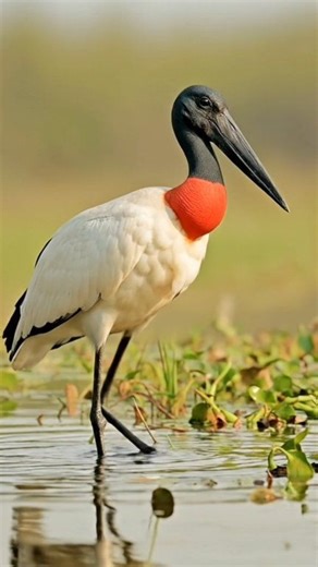🌿 The Grace of the Jabiru – A Stunning Nature Moment ✨ 👀 A Jabiru is a large stork found in the Americas, known for its white body, black head and neck with a red throat pouch, and massive bill, standing up to 5 feet tall with a wingspan of up to 9 feet. The name can also refer to the similar Black-necked stork in Australia, and a brand of light sport aircraft. They are carnivores that feed on fish, reptiles, and amphibians in wetlands, and are one of the tallest flying birds in the Americas.