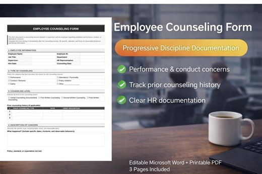 Employee Counseling Form | Progressive Discipline HR Documentation (word, PDF) - Etsy