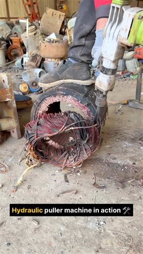 Heavy scrap motor dismantling done manually using basic tools like a hammer, chisel, and a hydraulic puller machine. Step-by-step breaking, loosening, and removing the tough motor parts with skilled hands and proper technique. Perfect example of scrap yard work where manpower and tools work together to get the job done! ⚙️💥 #HeavyMotor #MotorDismantling #ScrapYard #ManualWork #HydraulicPuller #HammerWork #ChiselWork #MetalRecycling #ScrapMachine #IndustrialWork #MotorOpening #ScrapLife #Recycli