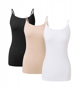 ANLIQI Womens Bamboo Rayon Tank Tops Summer Adjustable Spaghetti Strap Camisoles Basic Undershirts Soft Layering Tops(3C, L)