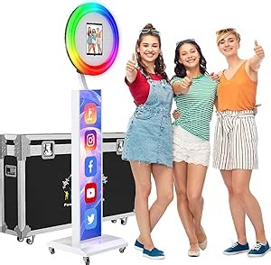 JIYANG Portable Photo Booth Compatible with Any Ipad,Photo Booth Stand Shell with ChackTok PhotoBooth VIP Member and Flight Case,Free Custom Logo,Perfect for Parties,Wedding and Events(White)