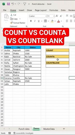 COUNT vs COUNTA vs COUNTBLANK | Excel Bangla Tutorial | Must Know Functions!