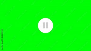 Minimalist Animated Pause Button with Click Effect on a Chroma Key Green Screen Background for Video Player UI