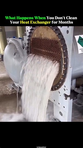 TheExplainer on Instagram: "That video is a perfect (and slightly satisfying) example of why industrial maintenance can never be ignored! What you’re seeing is a shell-and-tube heat exchanger being flushed out after months of neglect. Over time, minerals, algae, and sediment from the water supply build up inside the narrow tubes—a process known as fouling. This thick, muddy sludge acts as an insulator, drastically reducing the machine's cooling efficiency and forcing the entire system to work ha