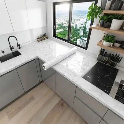 Papel de parede de mármore removível e colante - Adesivo autoadesivo de PVC à prova d'água e resistente a óleo para backsplash de cozinha, bancada de cozinha, paredes de banheiro e reforma de móveis - Decoração de casa de fácil aplicação - Para entusiastas de DIY e decoradores de interiores | SHEIN