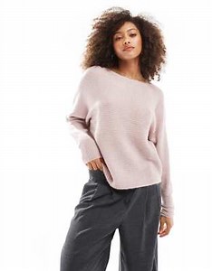 ONLY ribbed wide neck knitted sweater in pink  | ASOS
