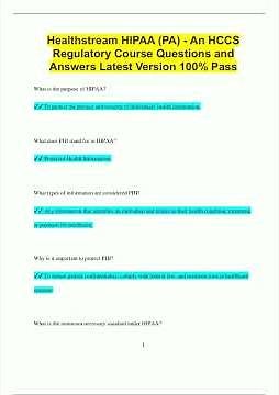 Healthstream HIPAA PA An HCCS Regulatory Course Questions and Answers Latest Version 100 Pass1603