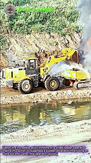 Wheel Loader Saves Burning Excavator from Exploding #worker #process #heavyequipment #firefighting