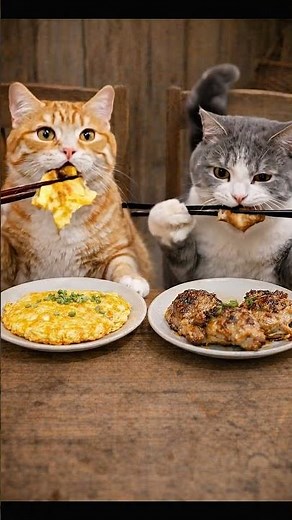Orange and gray cats are enjoying their food #cat #catshorts #catvideos