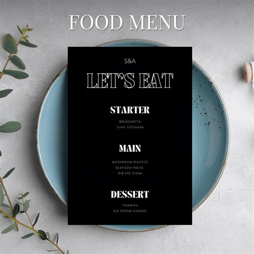 Bold Wedding Food Menu – Printable, Editable, Custom, Personalized, Minimalist Let's Eat DIY Food Menu - Etsy