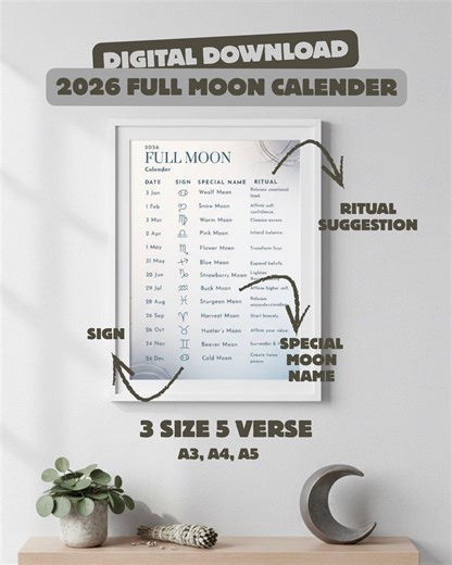 2026 Full Moon Calendar, Rituals & Zodiac Guide, Digital Download - Etsy