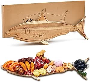 Maxcheck Funny Shark Charcuterie Board for Cutting Serving,Grooved