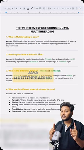 Chetan Ghate on Instagram: "Top 20 Interview Questions On Multithreading ✅ . Comment Link To Get Link In DM  . Follow @codesnippet.java ✅ . #java #programming #programmer #code #coding #springboot #coder #coders"