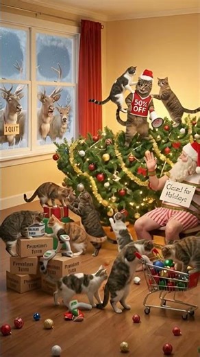 Santa’s Christmas Shutdown – Cats Take Over 🐱🎄 #Shorts